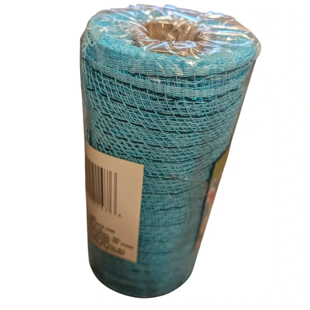 Turquoise Blue Decorative Mesh Roll with‎ Metallic Tinsel 6in x 5yd Craft Supply